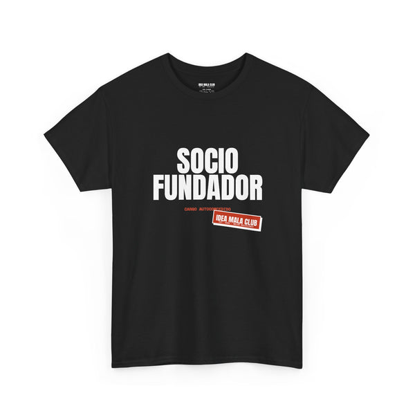 Camiseta negra unisex SOCIO FUNDADOR de Idea Mala Club, vista frontal